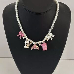 Pearl Necklace with Pink and White Charms